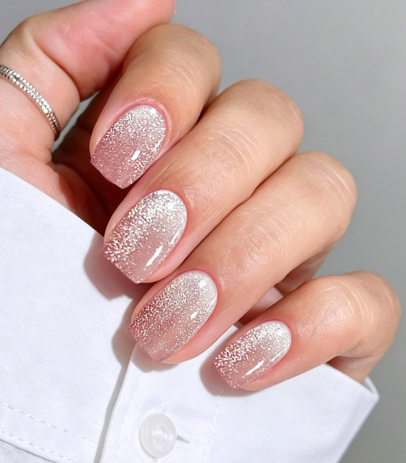 JMEOWIO Gel Nail Stickers Pink Cream Cat Eye Semi Cured Gel Nail Strips Wraps UV/LED Nails Art Design Decoration Accessories