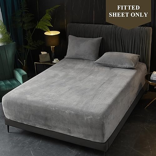 Miniatura 3 de Ivellow Sábana bajera de terciopelo tamaño King, 1 paquete de sábanas de franela de lujo con bolsillo extra profundo de 18 pulgadas, súper suaves,