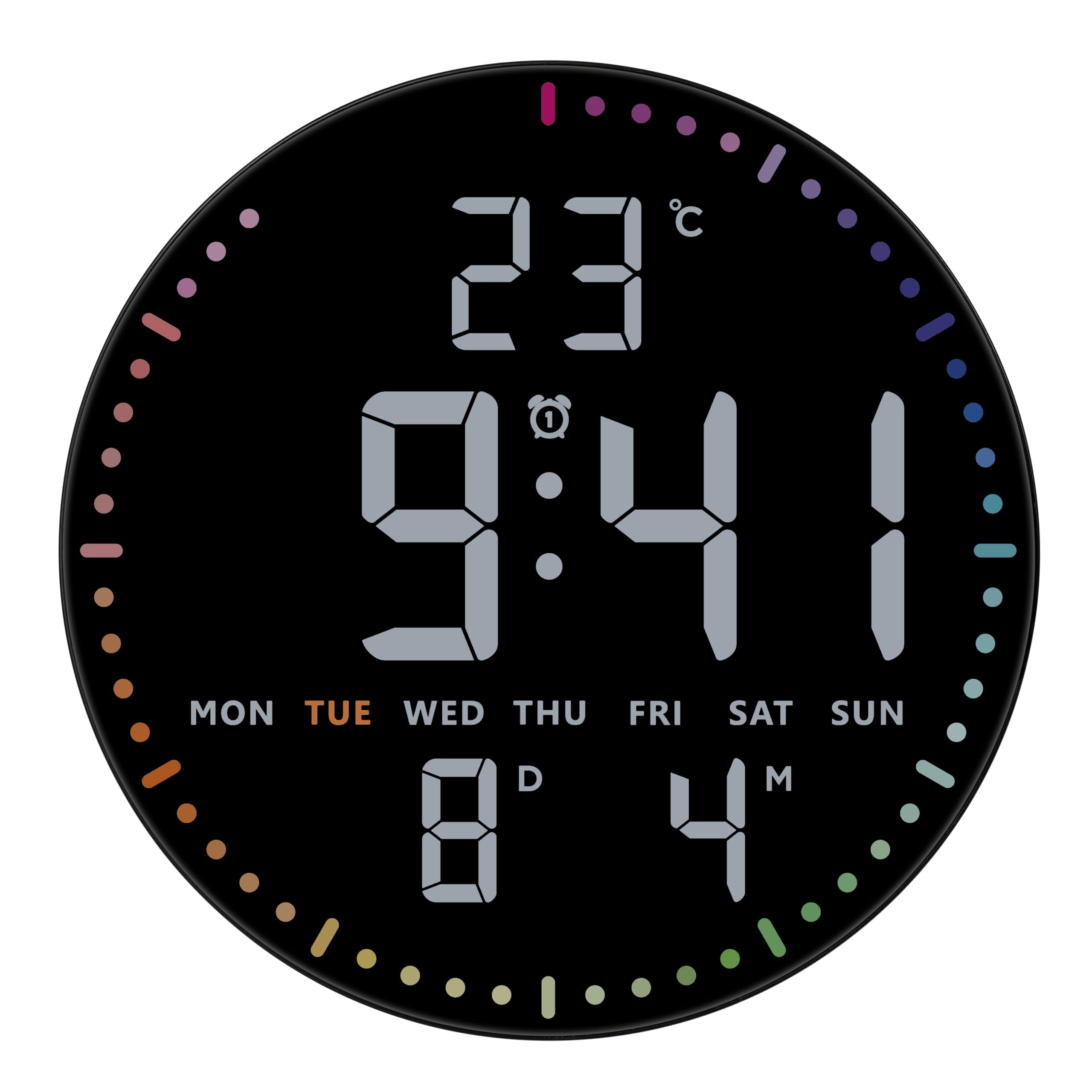 TFA Dostmann Horloge Murale numérique LED, 60.4002, avec la température, la Date et Jour de la Semaine, Affichage Calendrier, Format 12/24 h, 3 Niveaux de luminosité, Chiffres Blancs, Noir