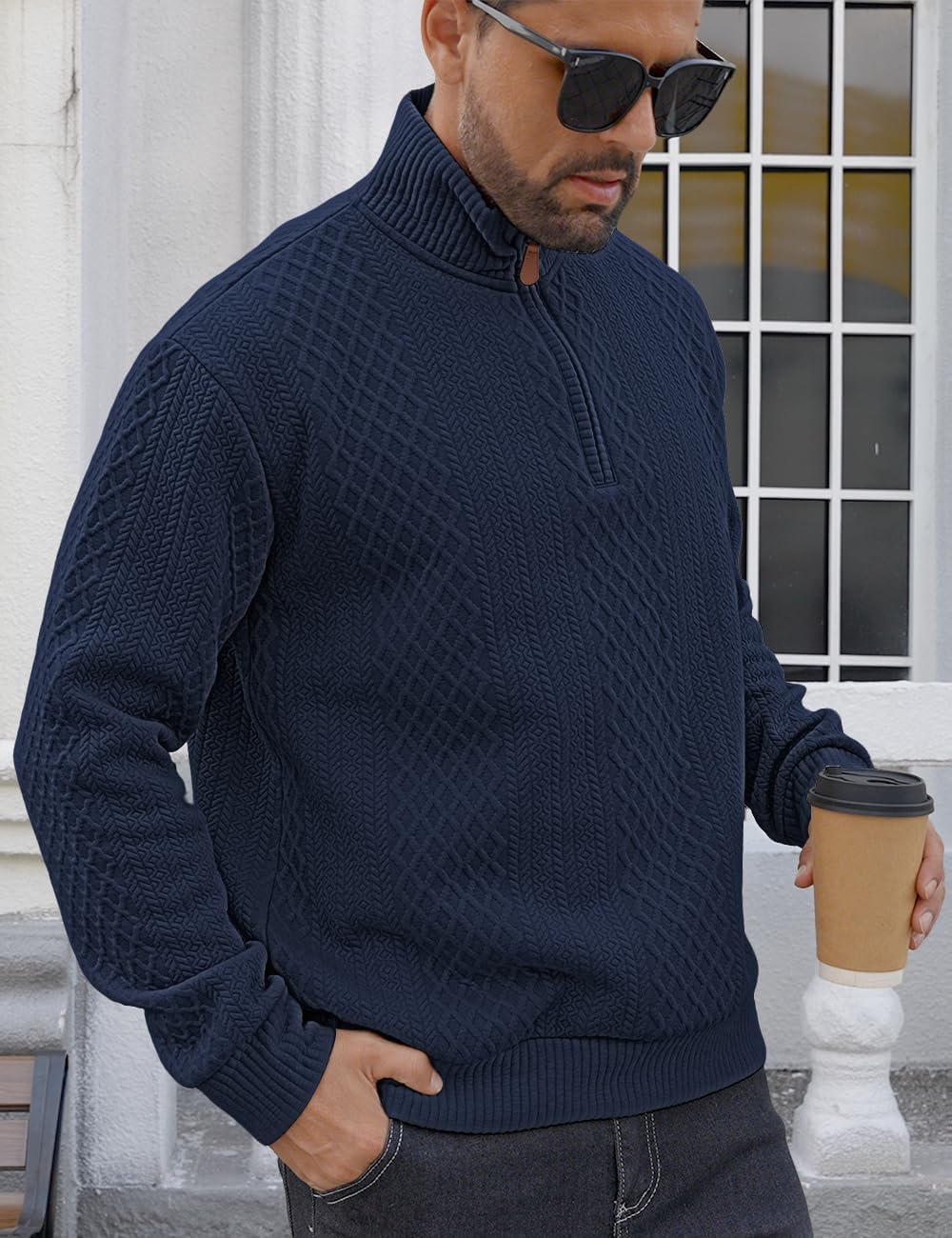 Men's Quarter Zip Sweatshirt Pullover Sweater Casual Long Sleeve Stand Collar Quarter Sweaters - Image 5