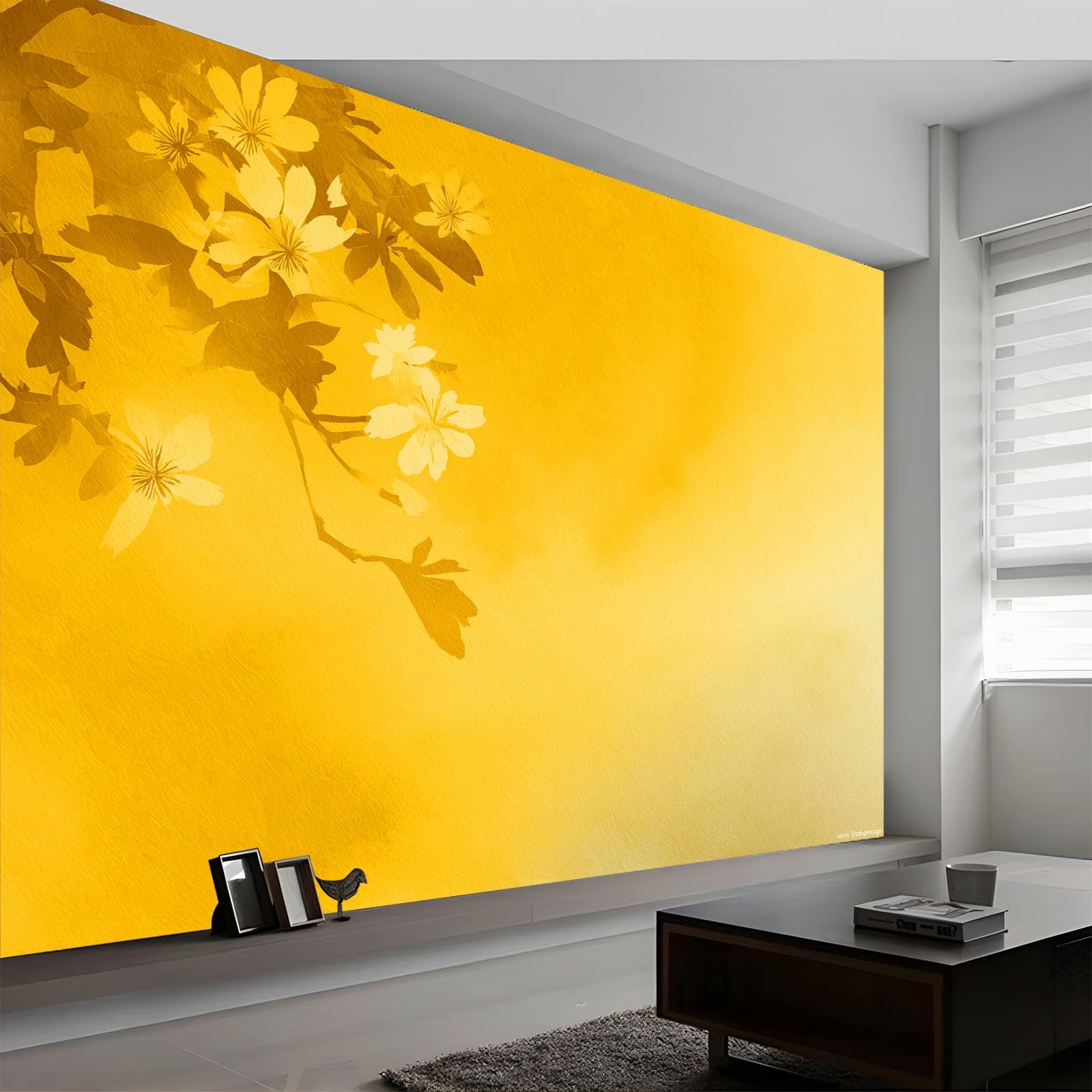 Carta da parati fotografica 500 x 280 cm, elegante decorazione da parete con piante nostalgiche floreali in tessuto non tessuto, decorazione murale e decorazione per la casa, oro chiaro, stampa