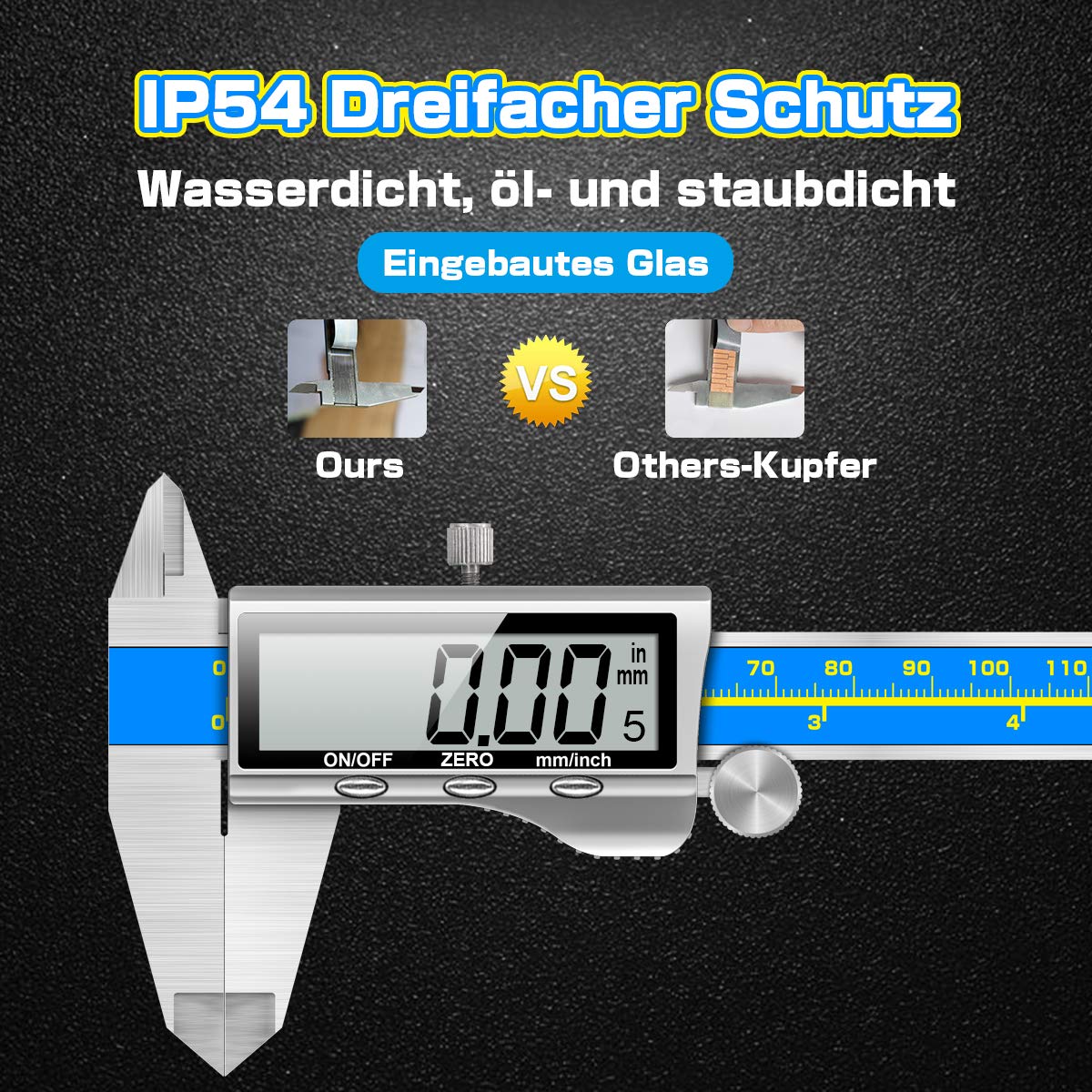 Digitale Schieblehre Industriequalität Orthland Messschieber Digital Messlehre 150mm Mit Groß Lcd Präzision Schublehren Tiefenmesser Edelstahl Analog Ip54 Wasserdicht Für Innen Außen stufen Messing