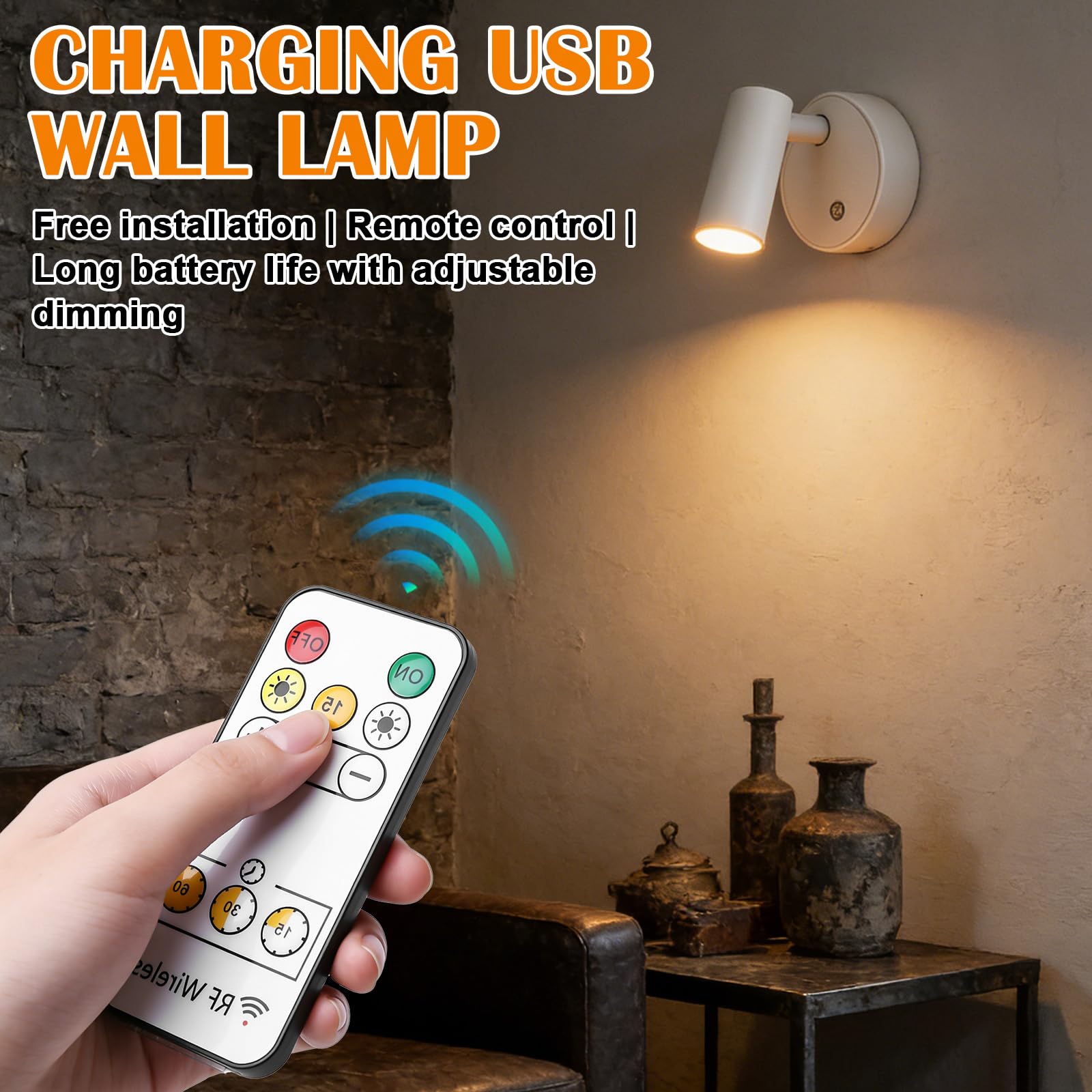 2 focos para interiores con mando a distancia, 3 temperaturas de color, foco de imagen recargable, iluminación LED de acento, luces de imágenes regulables para arte, retratos, plantas, (blanco)