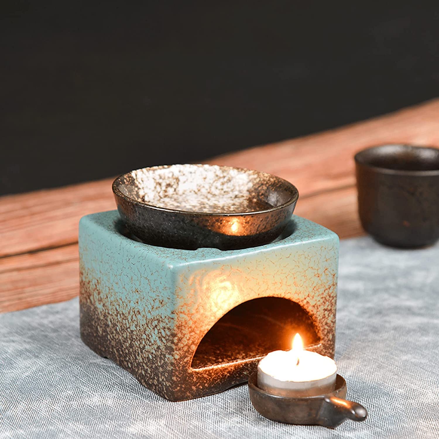Bruciatori di cera fusa, bruciatori di oli essenzi Scaldaolio profumato Bruciatore di olio essenziale diviso Stufa di aroma di ceramica in stile cinese Diffusore di aroma di incenso for calmare i nerv