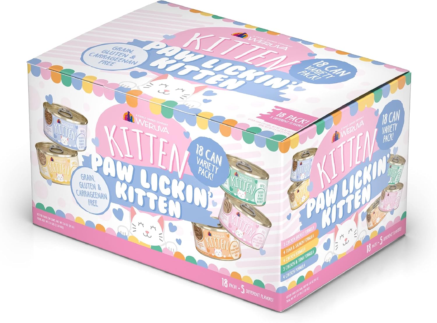 Weruva Kitten, Paw Lickin Kitten Variety Pack, 3oz Can (Pack of 18)