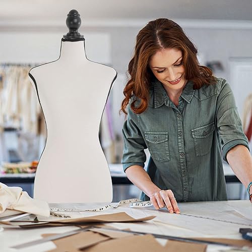 Miniatura 8 de Maniquí de forma de vestido femenino, altura ajustable, soporte de trípode negro para mujer, cuerpo torso, vestido, exhibición de joyas, color crema