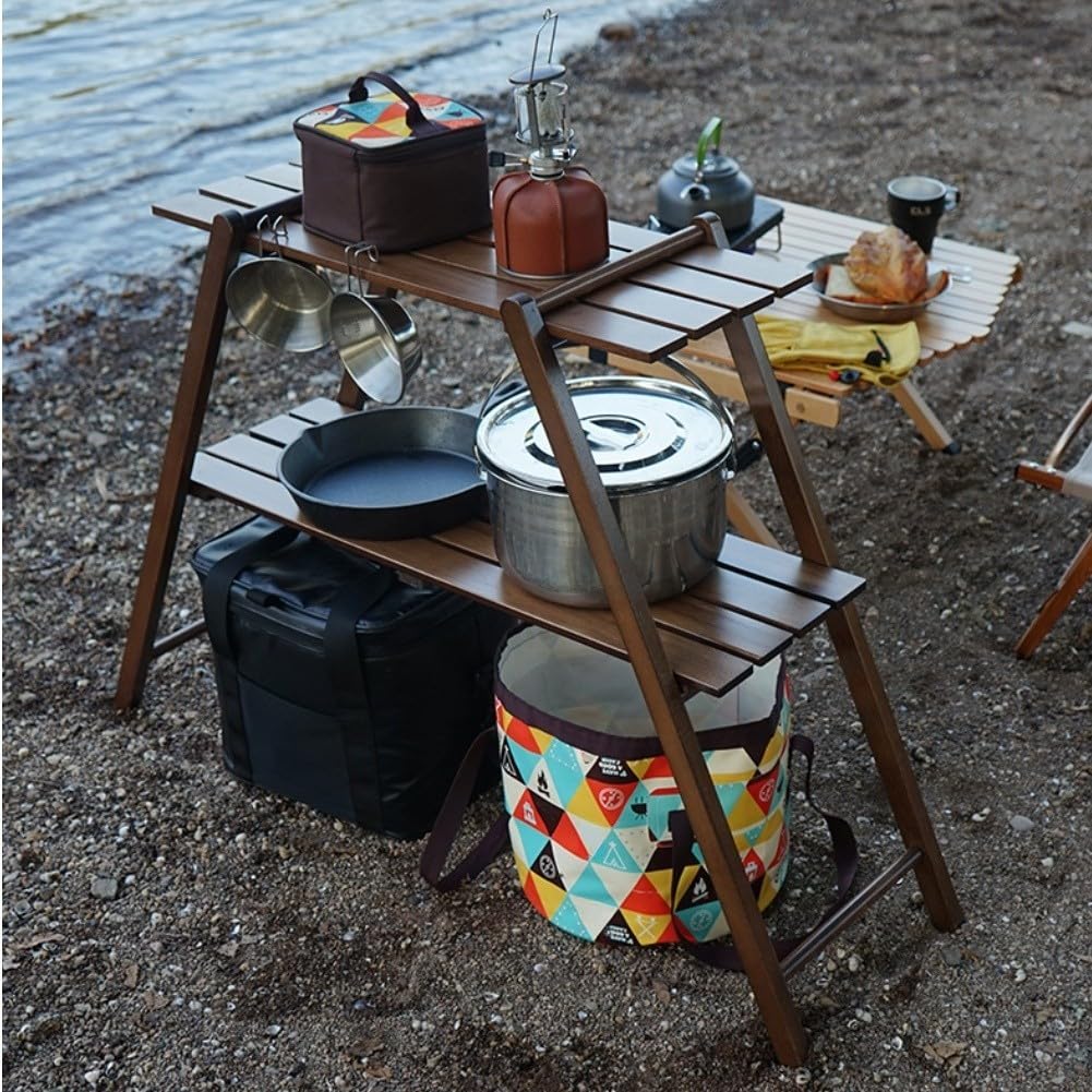 pour étagère Pliante pour bois Massif 2 Niveaux Portable Camping