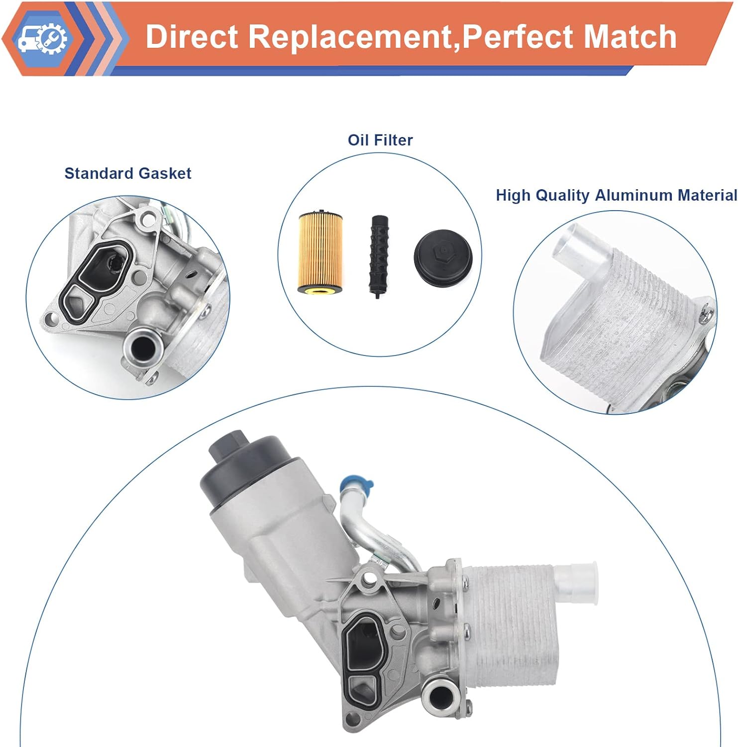 Engine Oil Cooler Filter Housing Assembly Adapter with Exhaust Manifold Gasket, Compatible with Chevy Buick Vehicle 2011-2015 Cruze, 2012-2020 Sonic, 2013-2021 Trax, 2013-2021 Encore, Replace#55566784