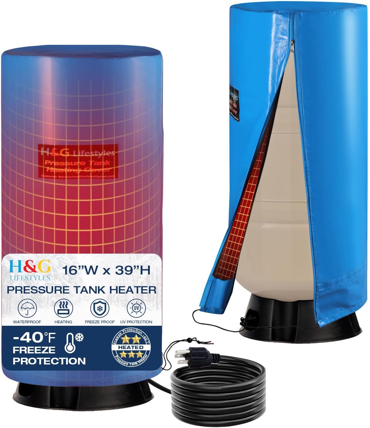 H&G Lifestyles Heated Well Pressure Tank Cover Insulated,Heating Well Tank Insulation Jacket, Water Well Tank Cover Heater Freeze Proof,Freeze Protection Down to -20℉/-28℃ 16 Inches