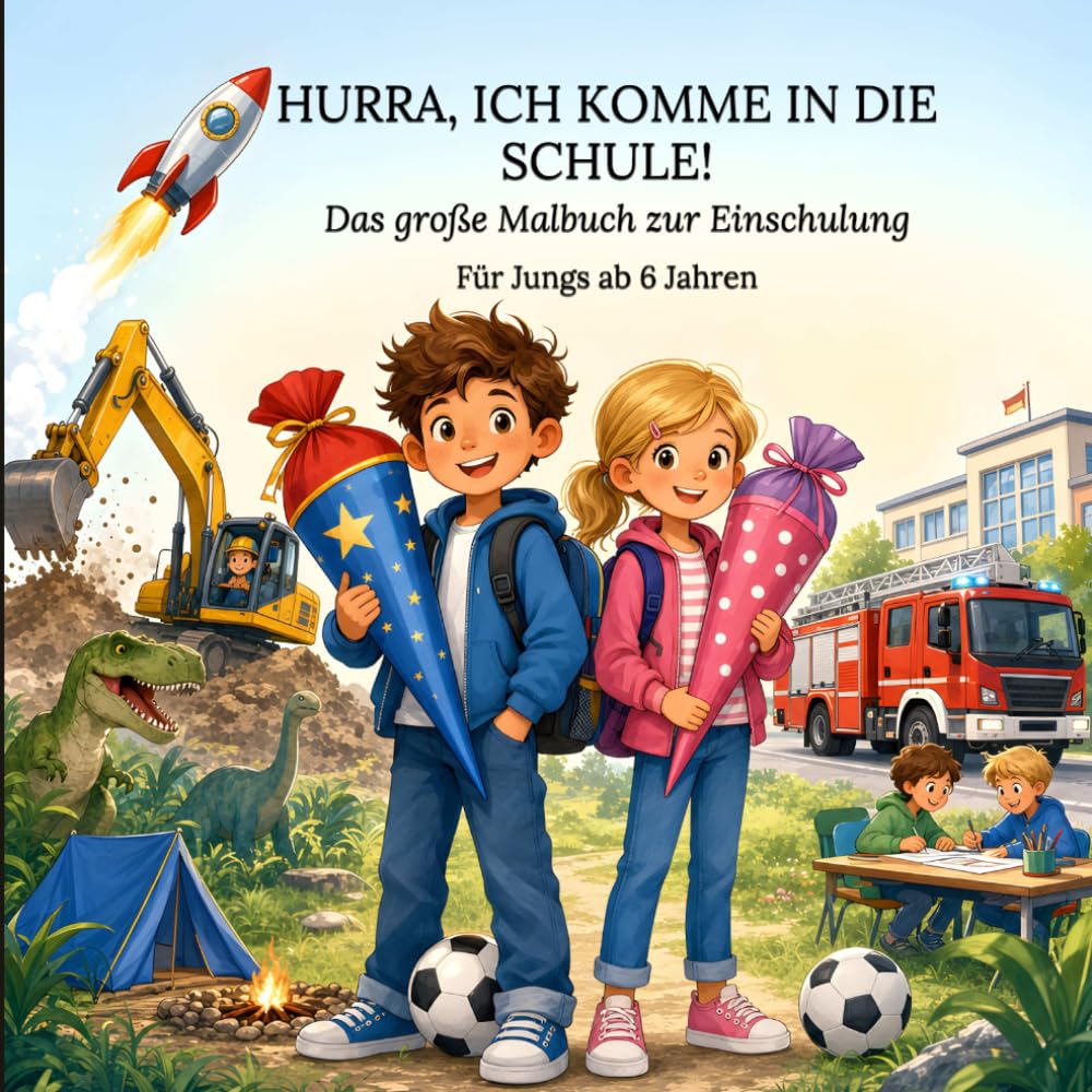 Ich komme in die Schule!: Das große Malbuch zur Einschulung für Jungs ab 6 Jahren