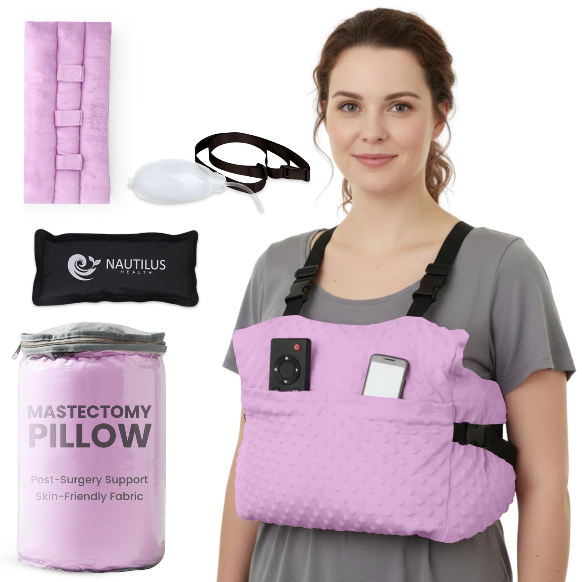 FSA Eligible Mastectomy Pillow 5 Pcs Recovery Set with Gel Pack, Seatbelt Cushion, Shower LAN &amp; Storage Bag for Post-Surgery Comfort for Breast Surgery, Breast Reduction, Lumpectomy
