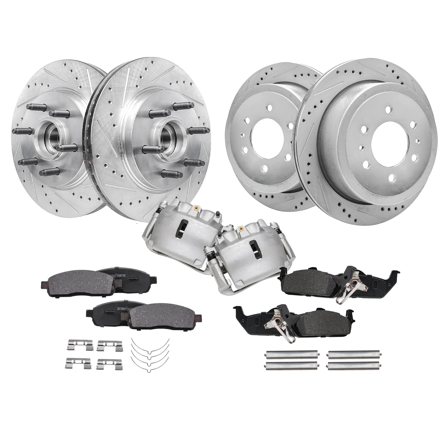 Detroit Axle - RWD Brake Kit for 2005-2008 Ford F-150 2006 2007 2008 | Lincoln Mark LT Front &amp; Rear Drilled Rotors Ceramic Brake Pads w/Bracket Front Brake Calipers Replacement- 10pc Set