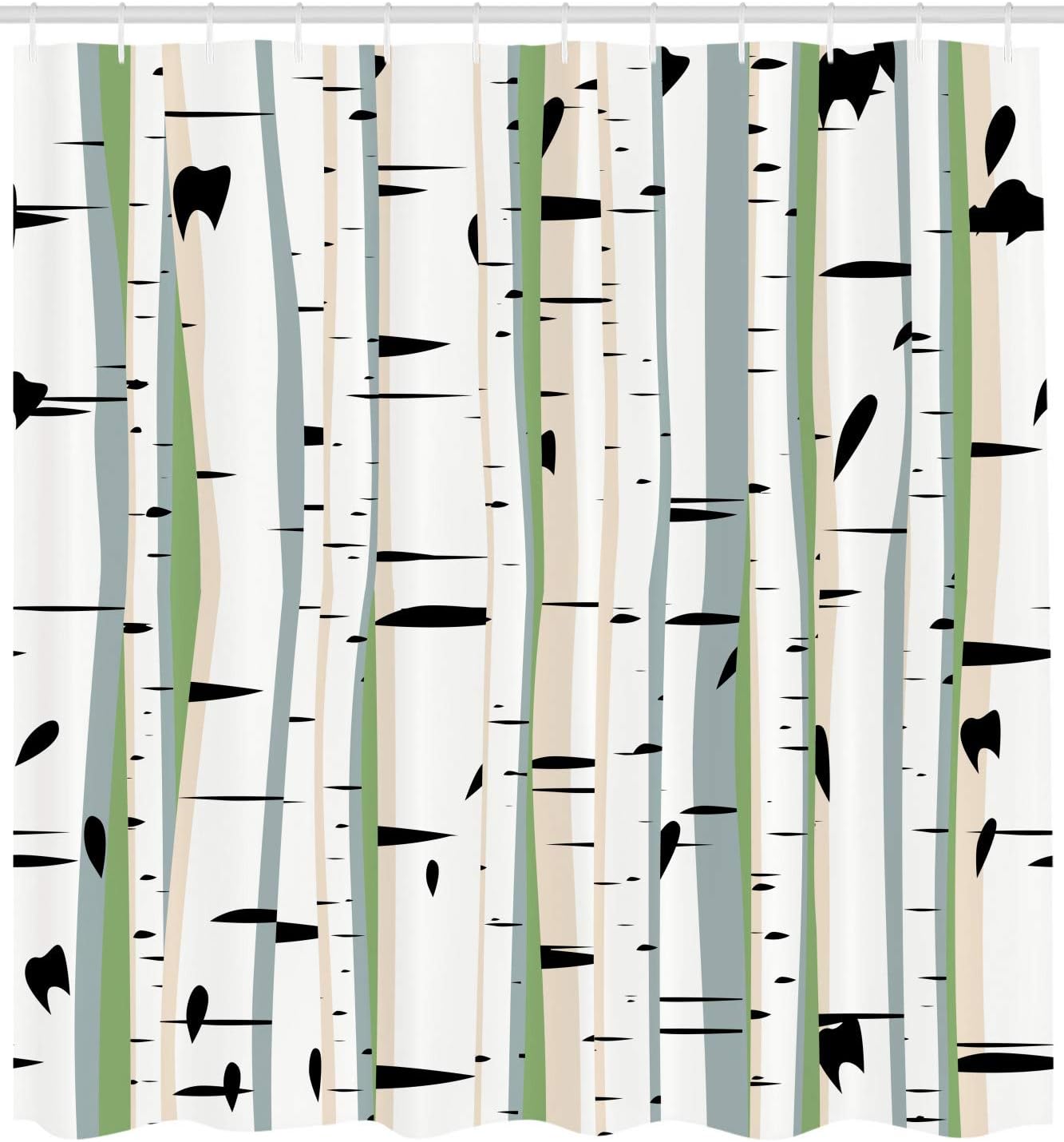 ABAKUHAUS Forest Shower Curtain, Dense Tree Formation Birch Trunks Abstract Grove Botanical Countryside Backwoods - Image 3