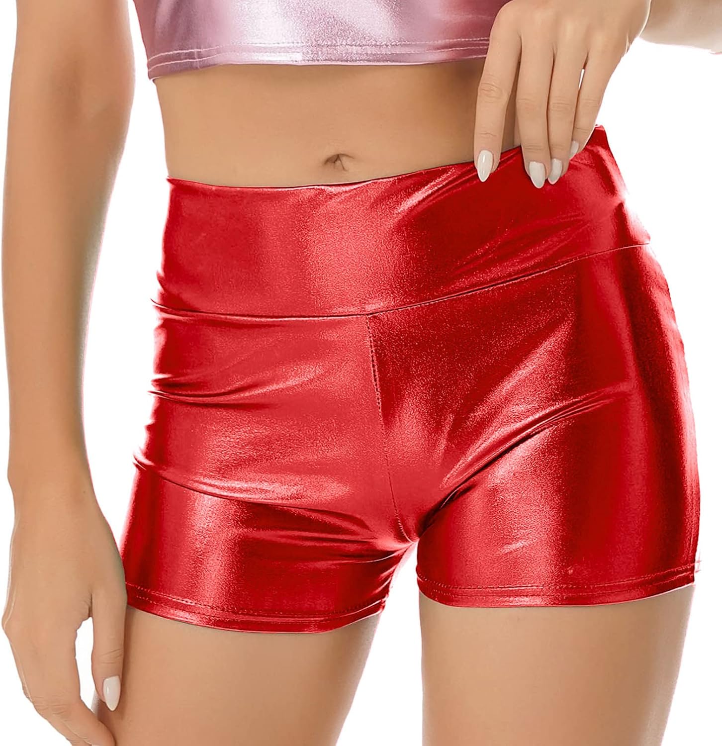Vxuxlje Gymnastics Shorts for Women Shiny Biker Dance Yoga Cheer Athletic Spandex Booty Shorts