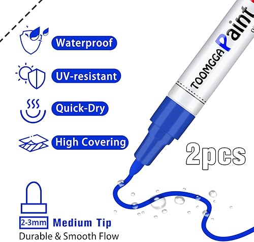 Miniatura 7 de Rotuladores permanentes de pintura azul, paquete de 2 marcadores a base de aceite, de secado rápido e impermeable, neumático de automóvil, metal,