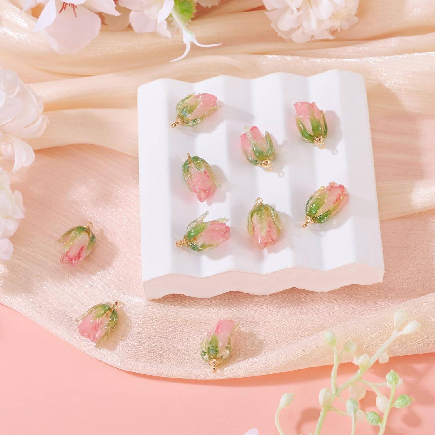 Craftdady Flower Bud Jewelry Charms Rose Flower Acrylic Dangle Pendants Floral Bracelet Keychain Charms Hang Ornament for DIY Craft Necklace Jewelry Making - Image 5