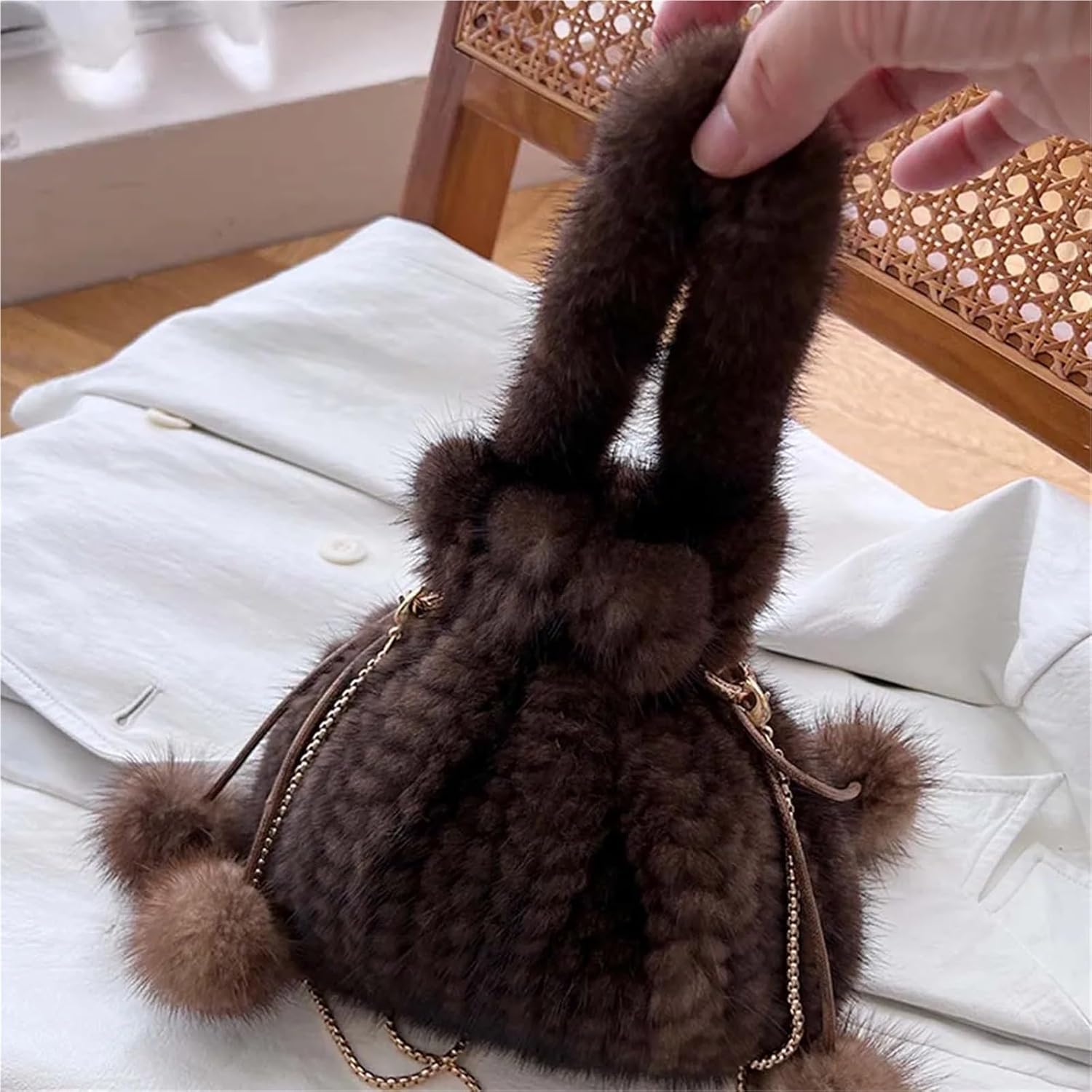 Furry Bag Crossbody Bags Ladies Lady Shoulder Women Phone Winter Handbag(White)