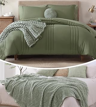 Monbix 7 Piece Comforter Sets and Fleece Throw Blanket Bundle