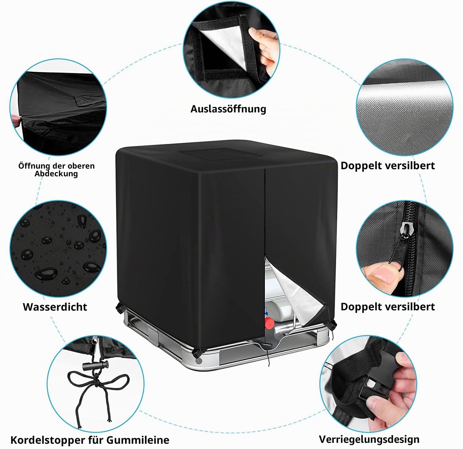 IBC Tank Abdeckung,420D IBC UV-Schutz/Regenwasser Folien Schutzhaube Staubdicht Cover mit Reißverschluss, Abdeckplane für Wassertank 1000L,Geeignet für IBC-Tank Behälter Container Regenwassertank