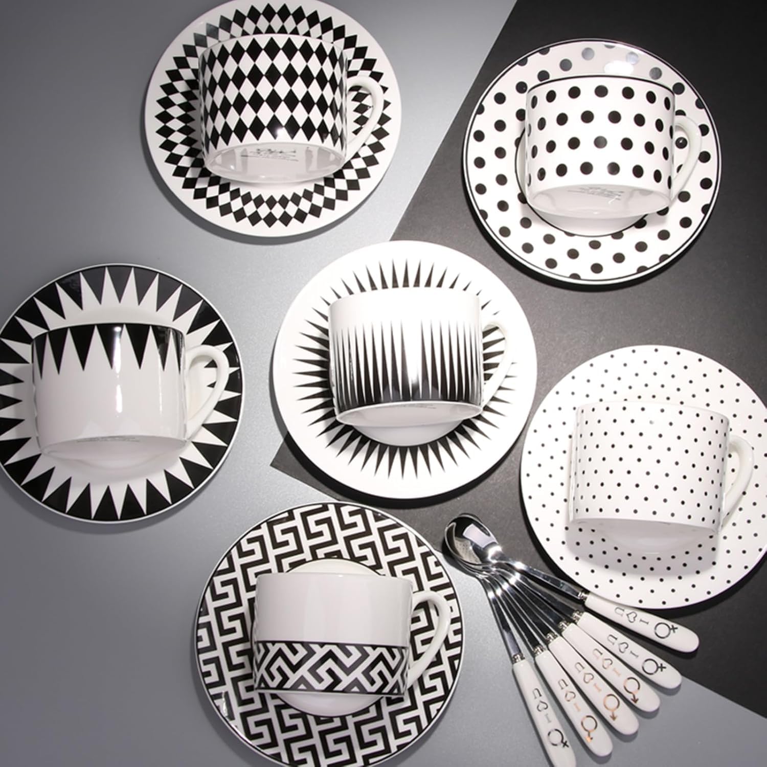 Tazza da caffè Geometrica Creativa, Semplice, Leggera, di Lusso, per Ufficio E Casa, in Ceramica, Set da tè Pomeridiano con Piattino., Dotting