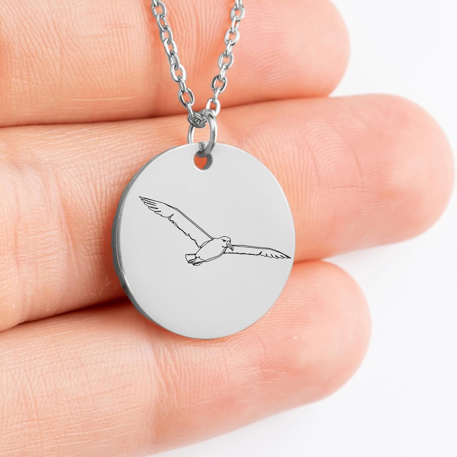 Personalized Albatross Necklace - Custom Engraved Seabird Pendant - Ocean Bird Charm Jewelry - Unique Gift for Nature Lovers - Freedom Symbol Disc Present