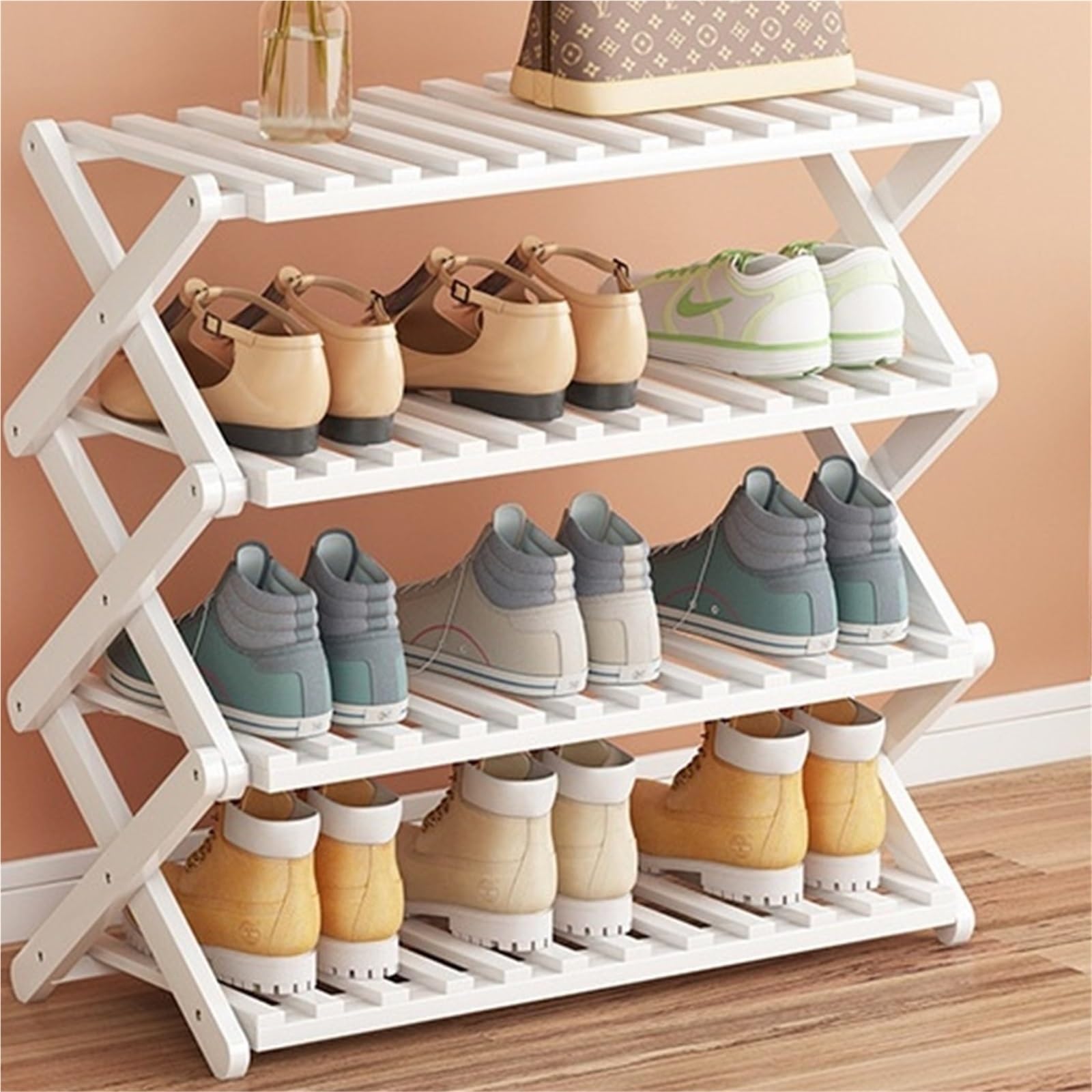 Étagère à chaussures pliable 4 niveaux grand volume pour un gain de place