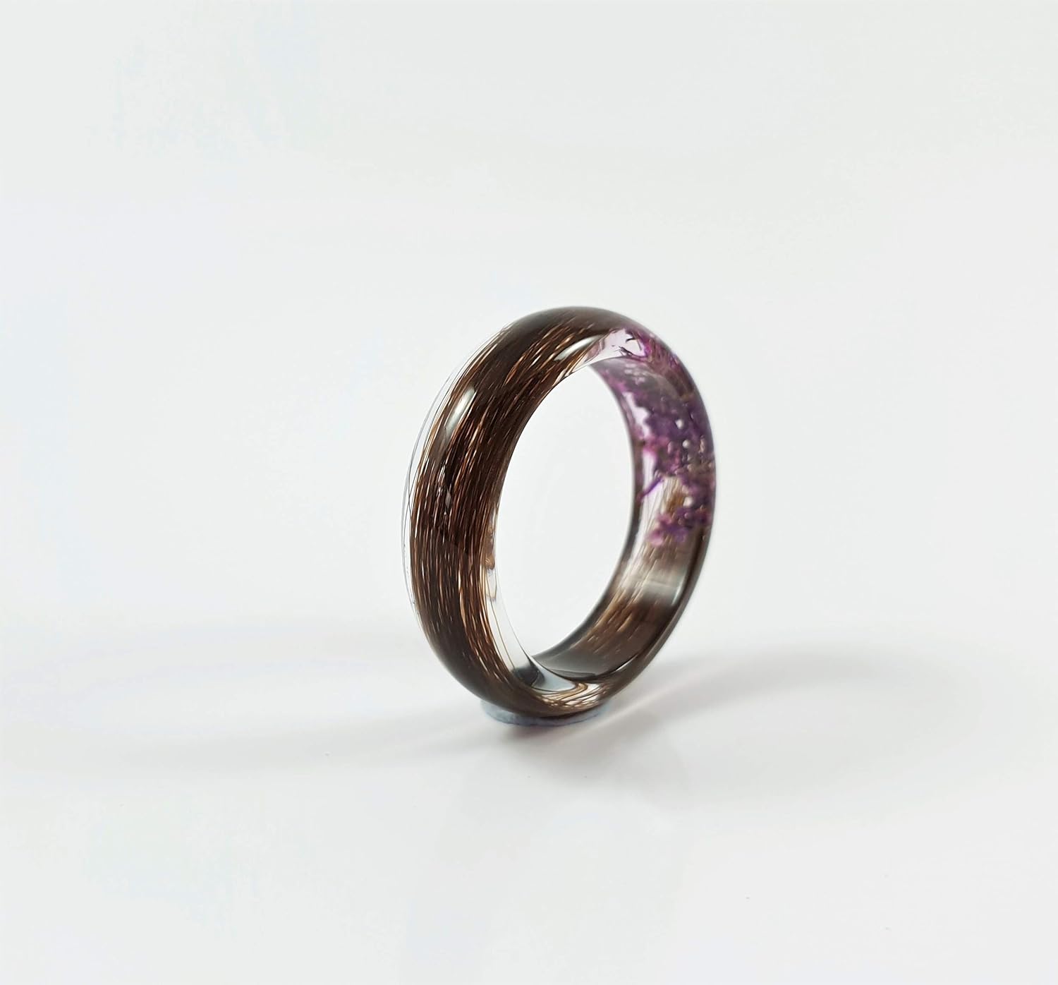 Lock of Hair Keepsake Ring with Purple Flowers Memorial Jewelry Mom Dad Nan Child Pet Loss Horse Custom Resin Band