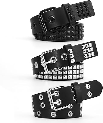 3 Pcs Studded Belt Y2K Metal Goth Punk Rock Rivet Belt with Bright Pyramid Studded for Women Men