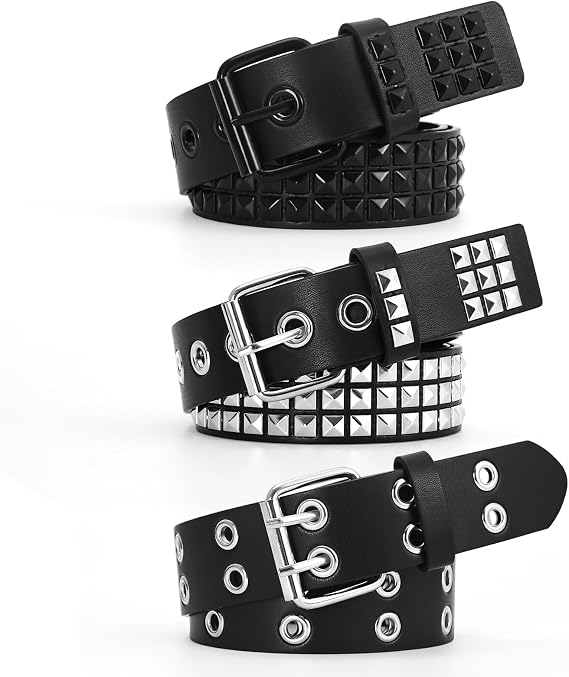 3 Pcs Studded Belt Y2K Metal Goth Punk Rock Rivet Belt with Bright Pyramid Studded for Women Men