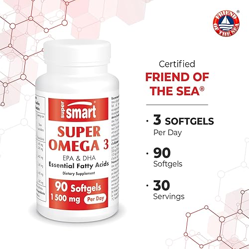 Miniatura 4 de Supersmart - Super Omega 3 1500 mg por día (certificado amigo del mar) - Ácidos grasos EPA y DHA - Suplemento Omega 3 - Aceite de pescado de pesca