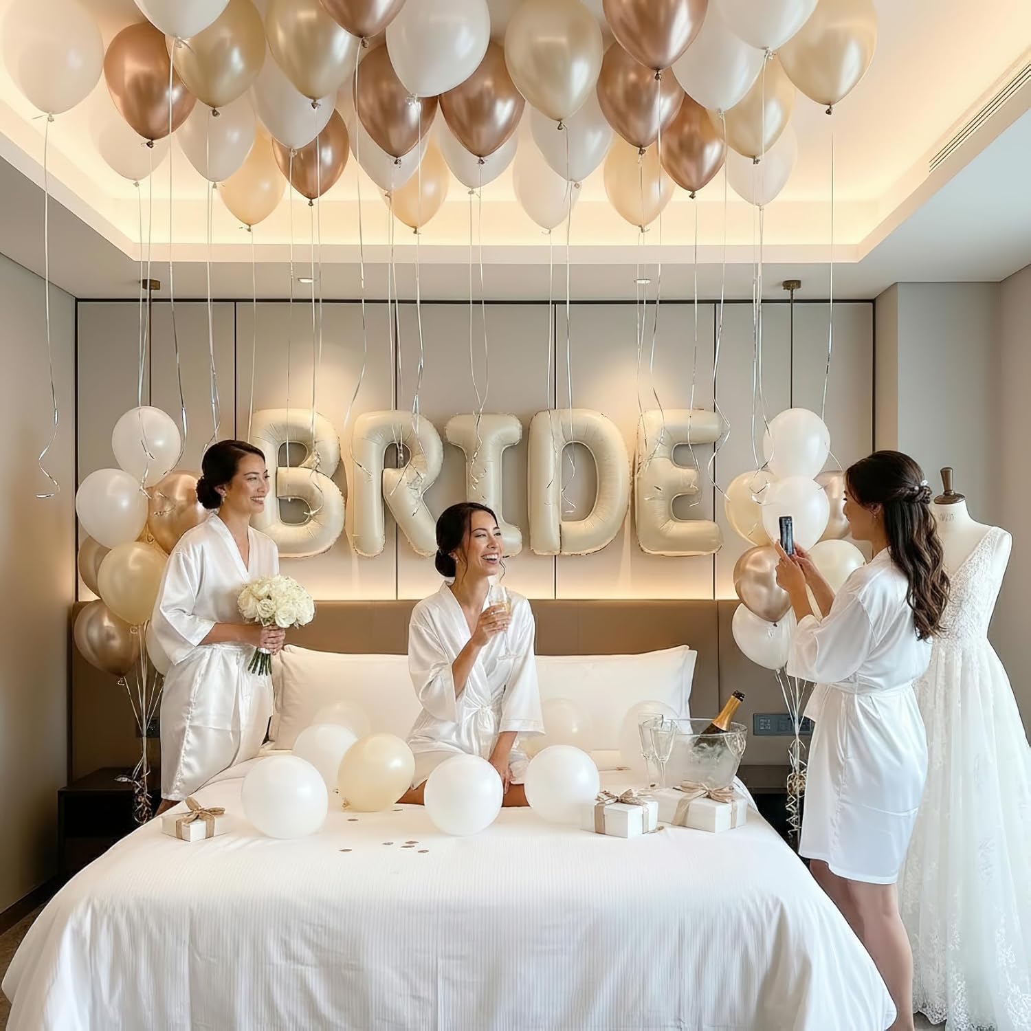 40 Inch BRIDE Balloons Pearl White Sand White and Champagne Gold Balloons With Huge Beige Cream BRIDE Balloon Letter For Bachelorette Barty Engagement Wedding Bridal Shower decorations