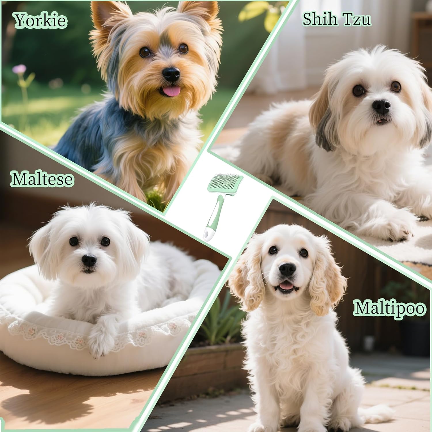 Self Cleaning Slicker Dog Brush for Small Long-Haired Breeds (Green) image 5