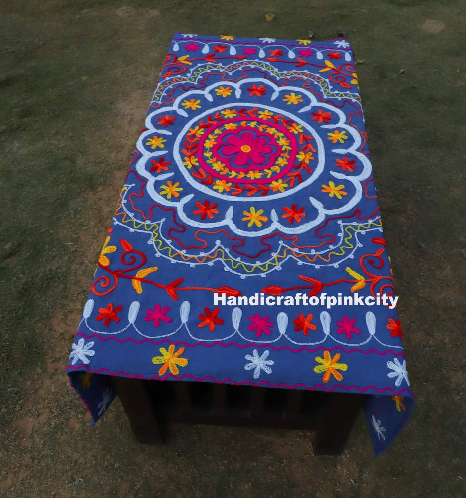 Handicraftofpinkcity HandMade Pure Cotton Suzani Embroidered Table cover black color table cloth