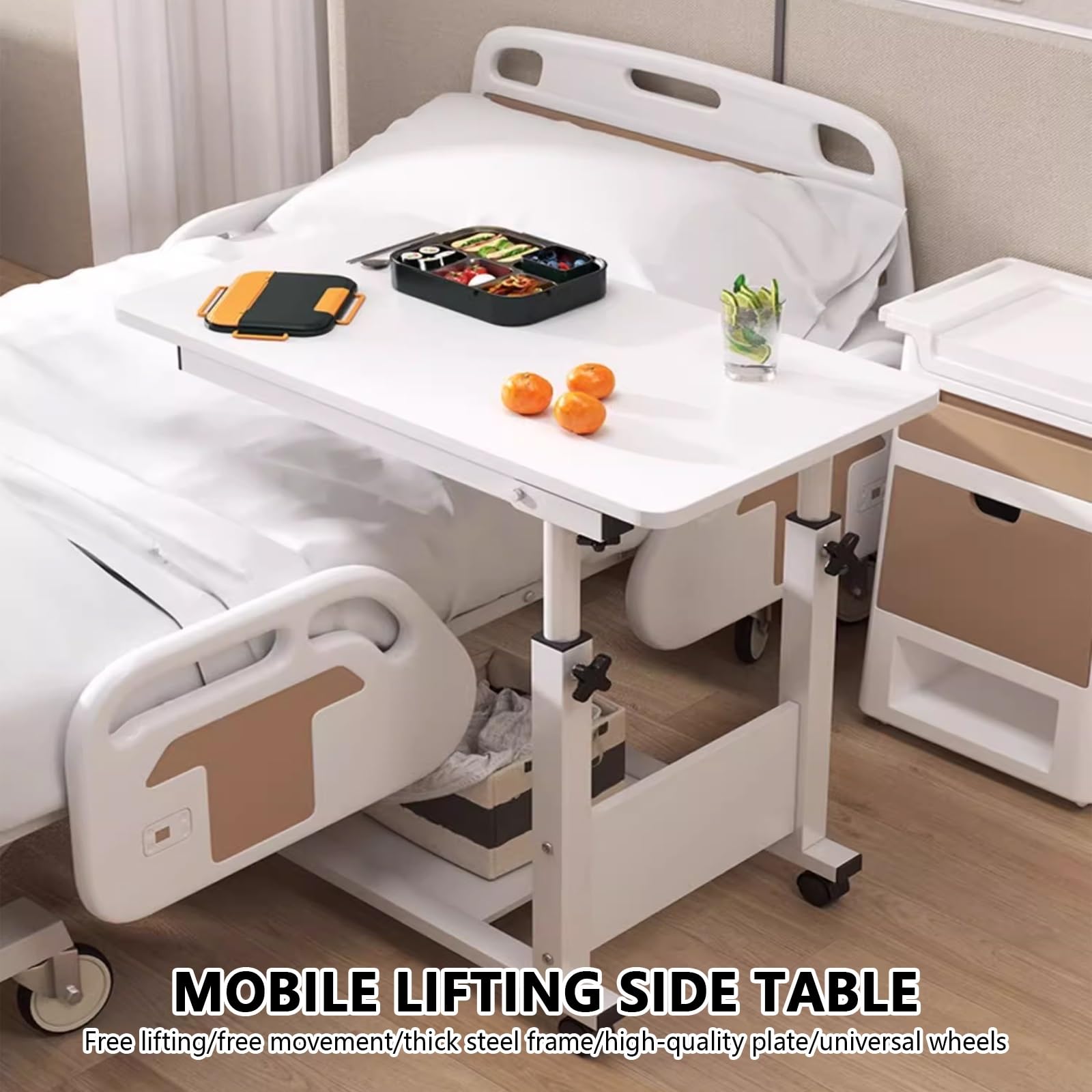 Tavolino da letto regolabile in altezza per laptop, tavolino con ruote, scrivania per casa, ospedale e divano