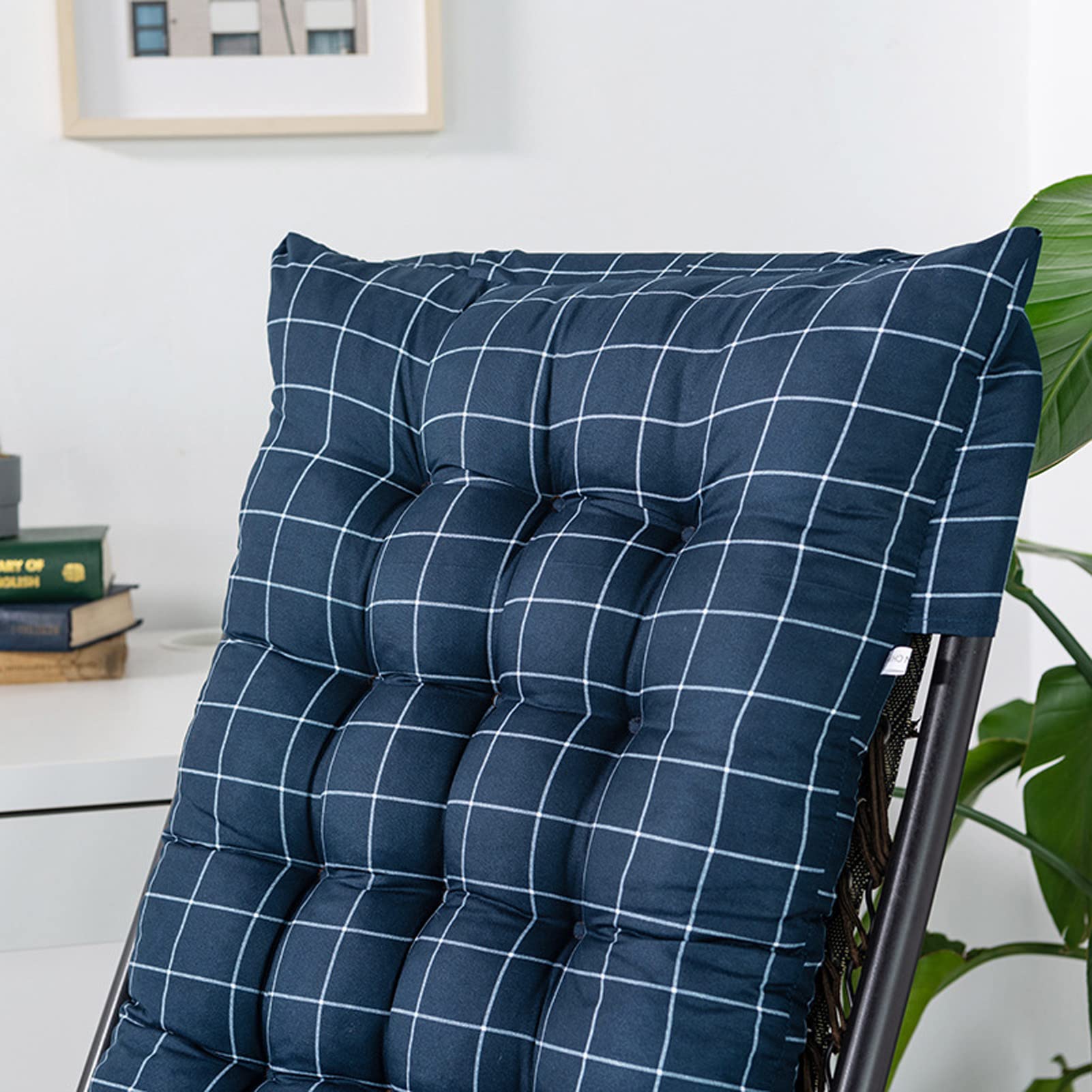 Cojín Tumbona Colchón, Colchoneta para Tumbona Acolchada, Cojin Tumbona Acolchado Relleno de Fibra para Jardín, Piscina, Playa, Terraza y Balcón(Size:48 x 170 cm,Color:Cuadros Azul)
