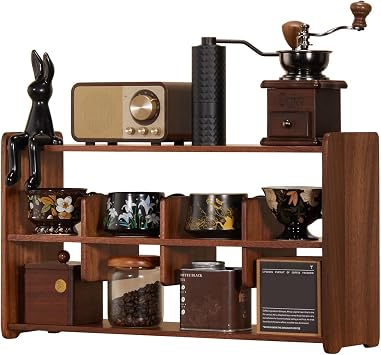 Coffee Cup Holder for Countertop Walnut Wood Coffee Mugs Holder for Kitchen Mug Display Rack 3-Tier Walnut wood A