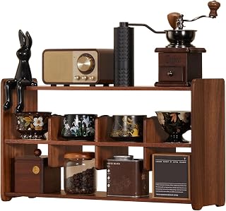 Coffee Cup Holder for Countertop Walnut Wood Coffee Mugs Holder for Kitchen Mug Display Rack (3-Tier Walnut wood A)