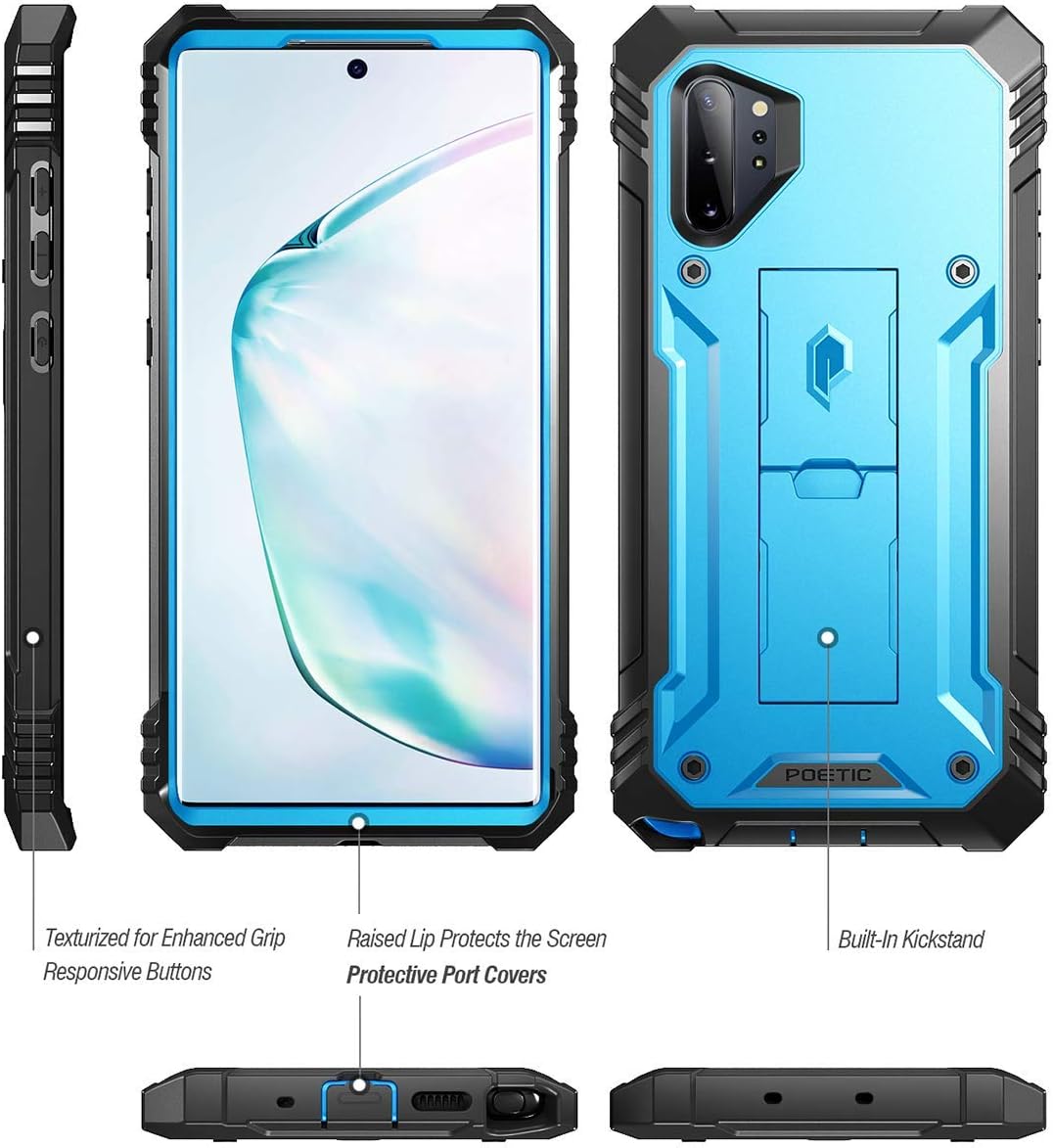 Galaxy Note 10 Plus Rugged Case with Kickstand, Poetic Heavy Duty Military Grade Full Body Cover, Without Built-in-Screen Protector, Revolution, for Samsung Galaxy Note 10+ Plus 5G, Blue
