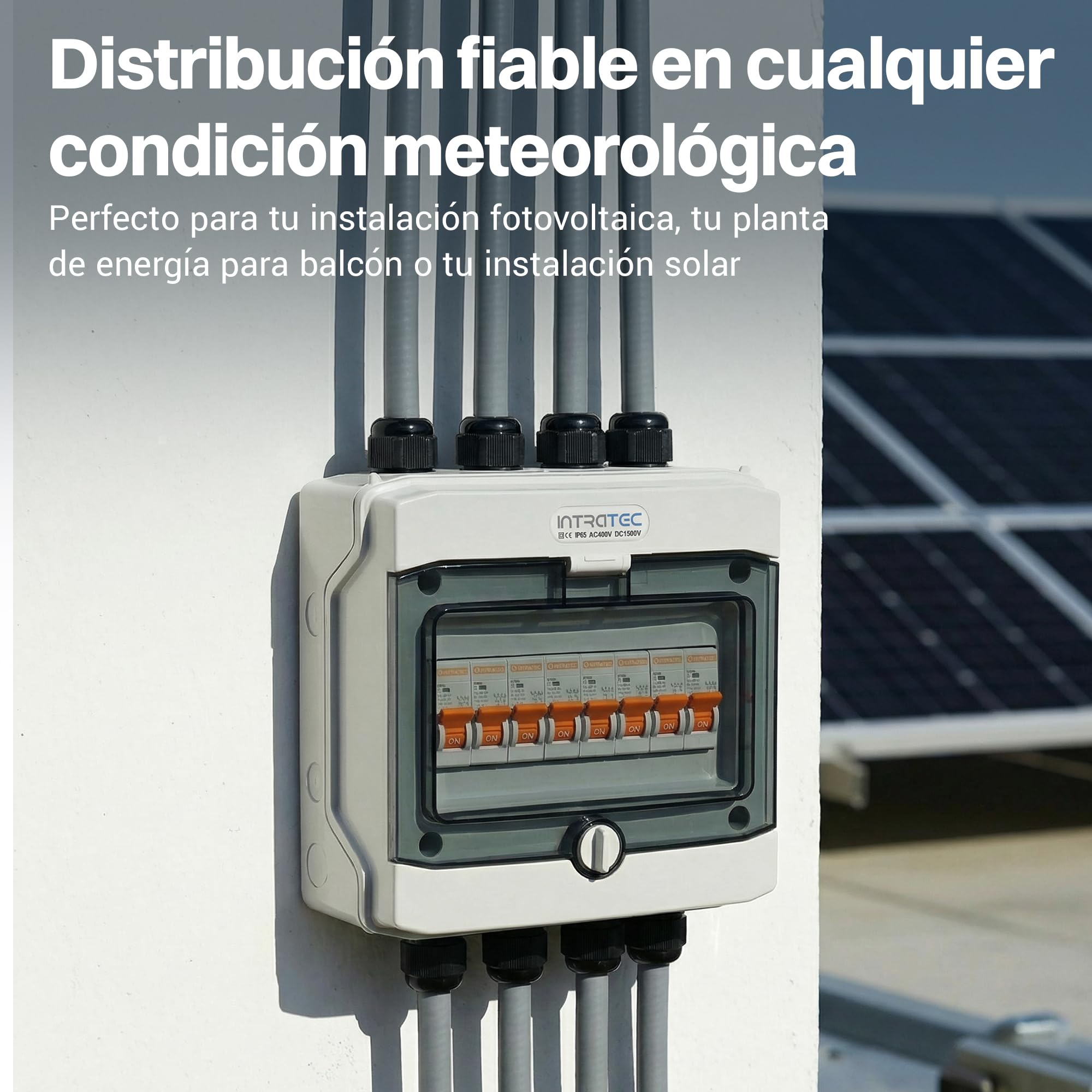 Intratec Caja de Distribución Superficie 1 Fila IP65 – Cuadro Eléctrico para 8 Módulos DIN – Caja de Subdistribución Estanca para Exterior Garaje – 400VAC 1500VDC, 202 x 201 x 120 mm - 10 Pack