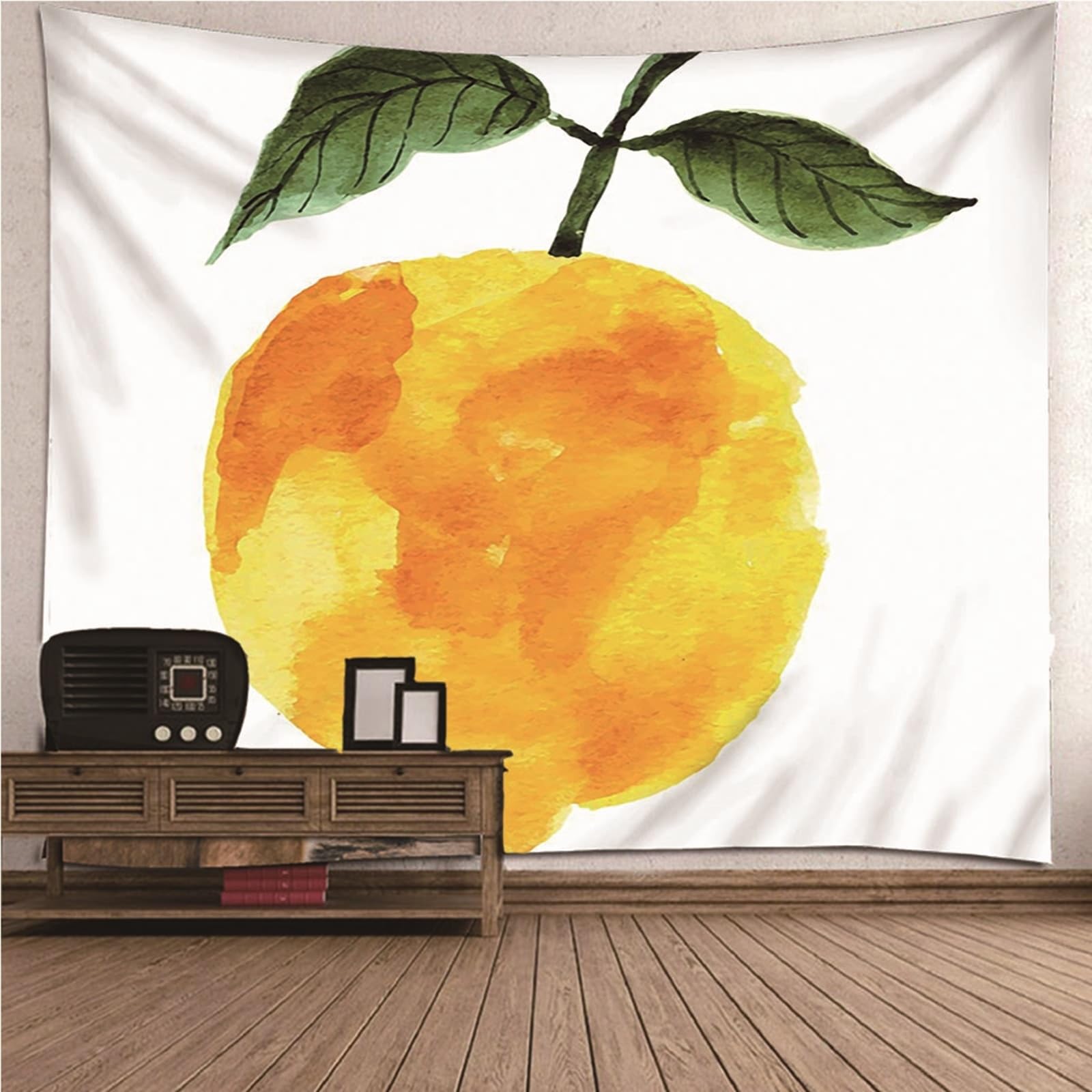 Wycian Basic Room Decor Tapestries Queen Size L Orange Green Orange with Leaf Microfiber - W 118.11" x H 102.36"(300 x 260cm