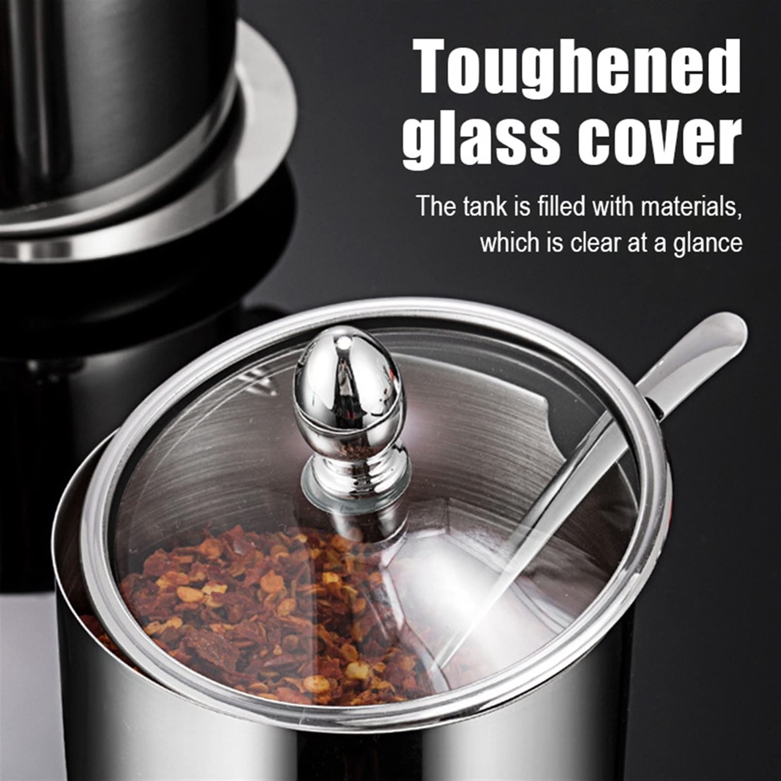Sucrier, Pot d'assaisonnement en Acier Inoxydable, Ensemble de boîtes à épices avec Couvercle en Verre Transparent, Pots à sel, Ensemble de récipients de Cuisine