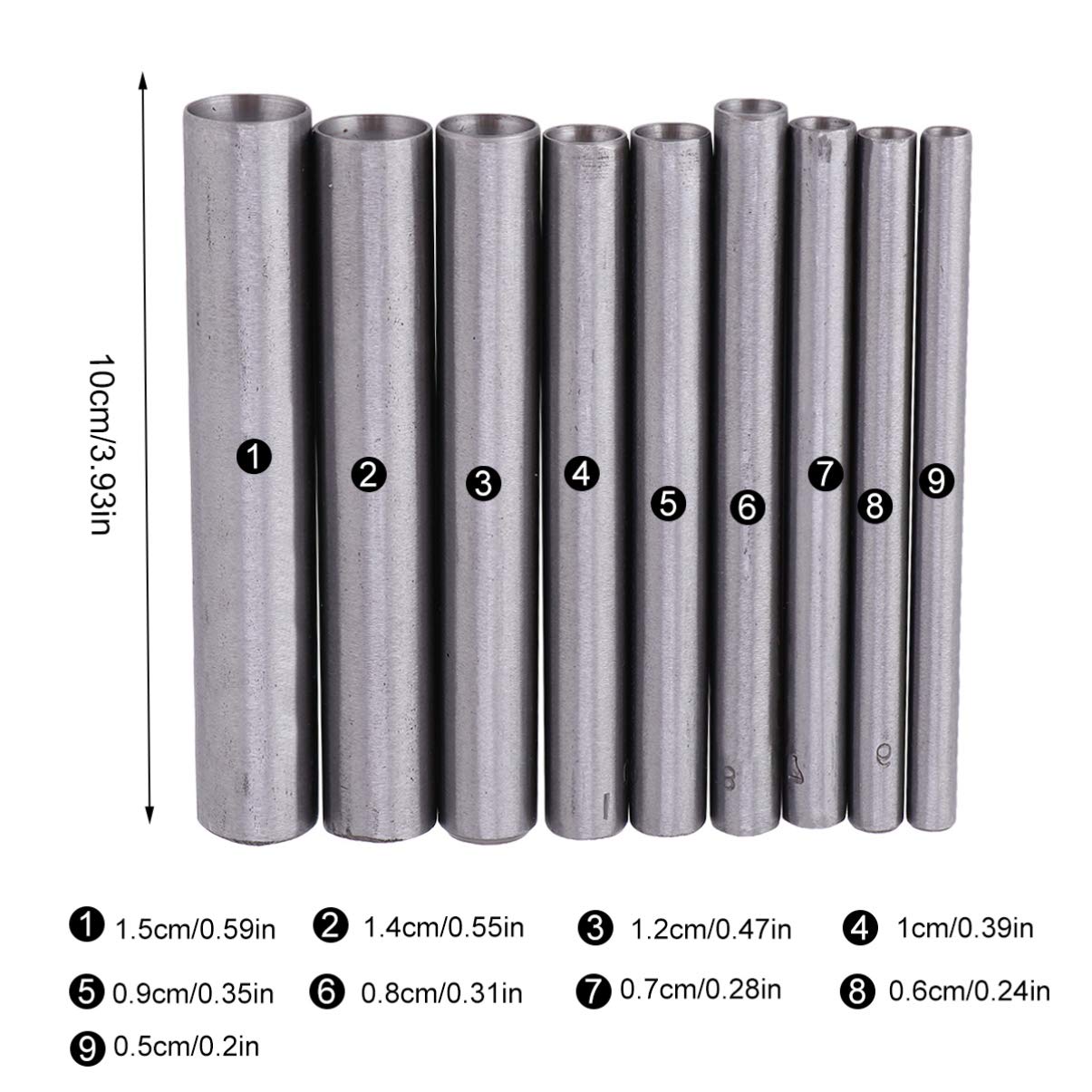 Operitacx Ensemble de Poinçonneuses Creuses en Acier Inoxydable pour Cuir, Outil à Trous Précis 9 Pièces, Adapté pour Maroquinerie, Couture et Artisanat, Usage Manuel Solide
