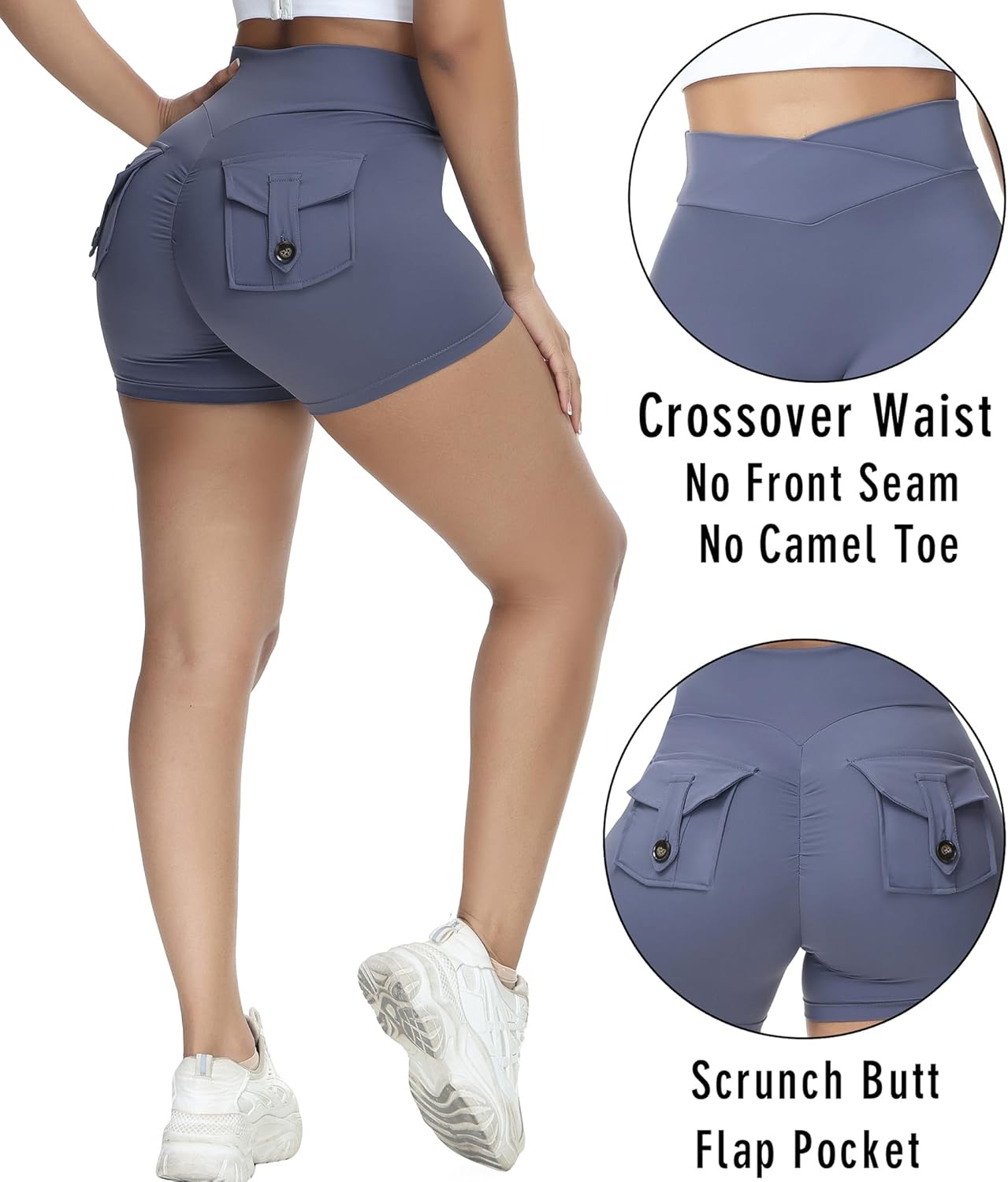 Booty Shorts for Women Scrunch Butt Shorts with Pocket Cargo Workout Biker Gym Bottoms - Image 4