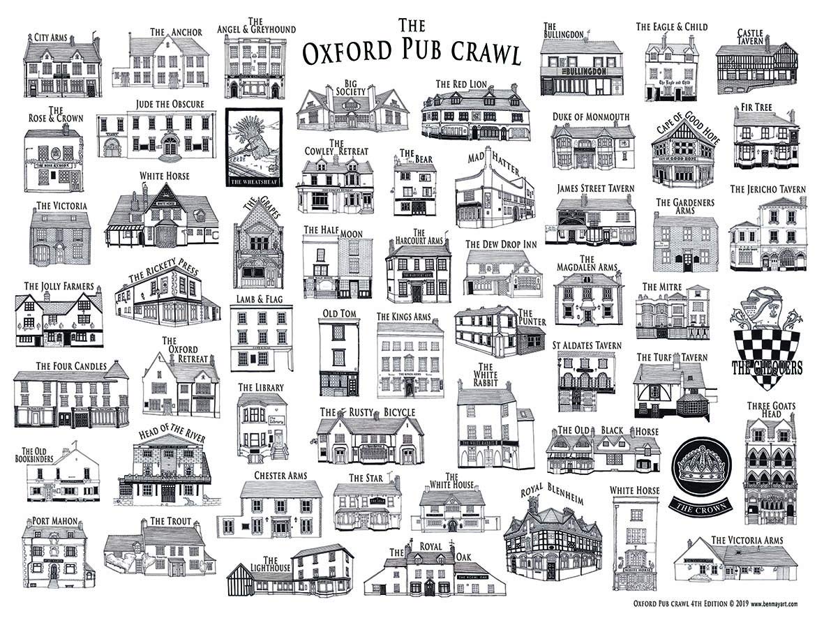 Ben May The Unofficial Oxford Pub Crawl Colour In and Enjoy Poster
