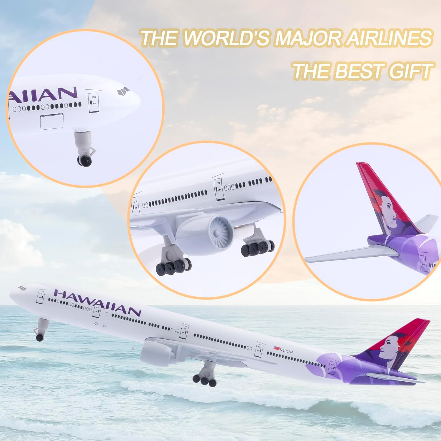 Model Airplane 1:300 Scale Model Hawaiian 777 Model Plane Metal Alloy Diecast Airplanes for Gift and Collection