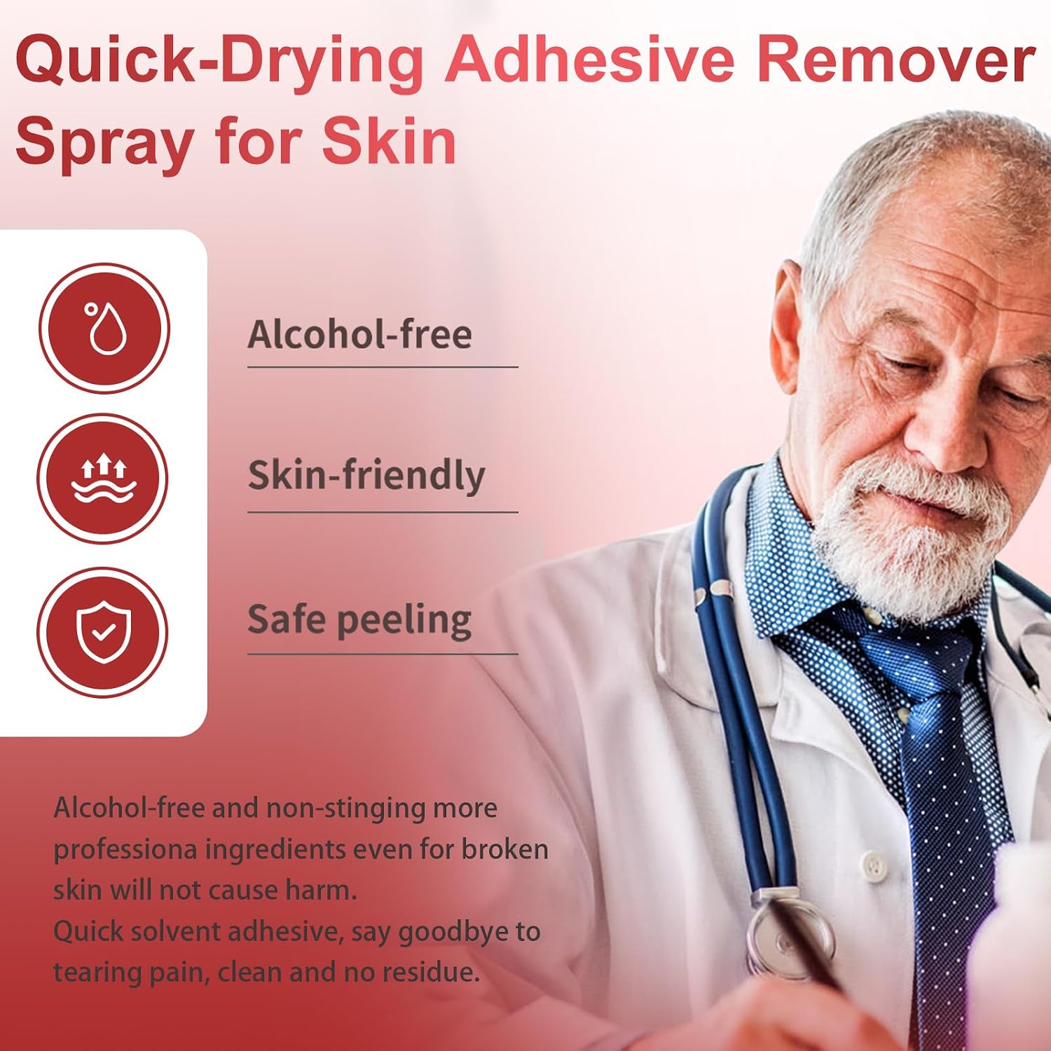 Medical Adhesive Remover Spray for Skin, Sting-Free Adhesive Remover for Ostomy Supplies, Bandages, Medical Tape and Residue, Gentle Quick-Dry Formula for Sensitive Skin(120ml)