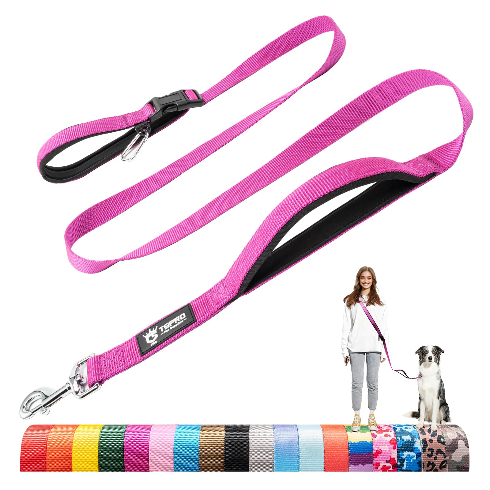 TSPRO Hands Free Dog Lead with Padded Handle & Safety Metal Buckle, Adjustable Durable Lead for Walking & Running, Medium to Large Dogs (Purple 25) â image 1