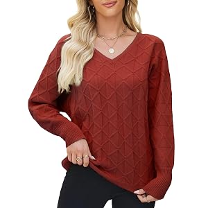 Women Sweater Chunky Cable Knit V Neck Long Sleeve Winter Thick Diamond Sweaters Loose Solid Jumper Pullover