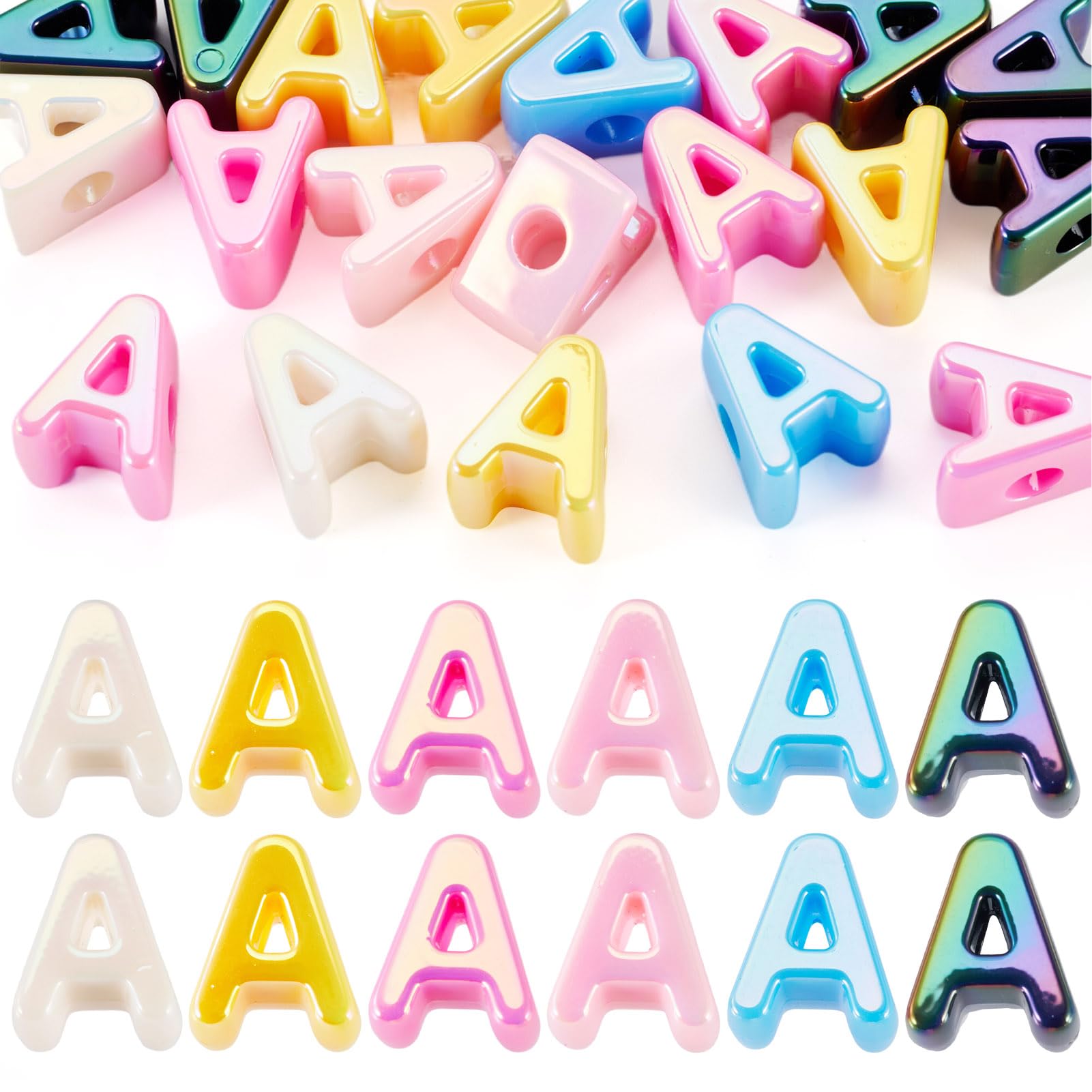 20Pcs Large Acrylic Letter Beads, Big Iridescent Letter Alphabet Beads, 3D Acrylic Letter Slide Bead Colorful Large Hole European Bead for Bracelet Necklace Name ID Craft — image 1