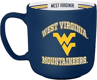 Logo Brands NCAA West Virginia Mountaineers 15 oz Stripe Coffee Mug - Vintage Team Logo, Inside Print & Stripes, Microwave & Dishwasher Safe- Great Gift For Fans & Alumni